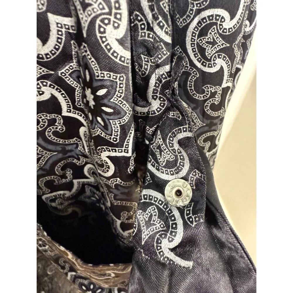 Vintage 1960s Men’s Black Medallion Print Robe Smoking Jacket, Sears Size Medium